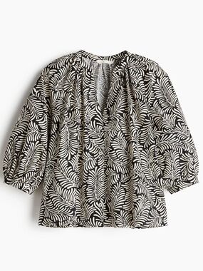 H&M Printed Balloon-Sleeve Poplin Blouse